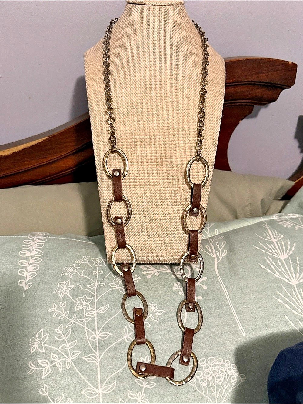 Brown Leather-Look Link Necklace